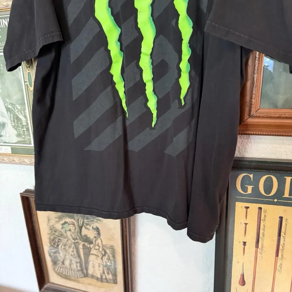 Monster Energy Drink Mens XL Faded Spell Out Big Logo Short Sleeve T-Shirt Black